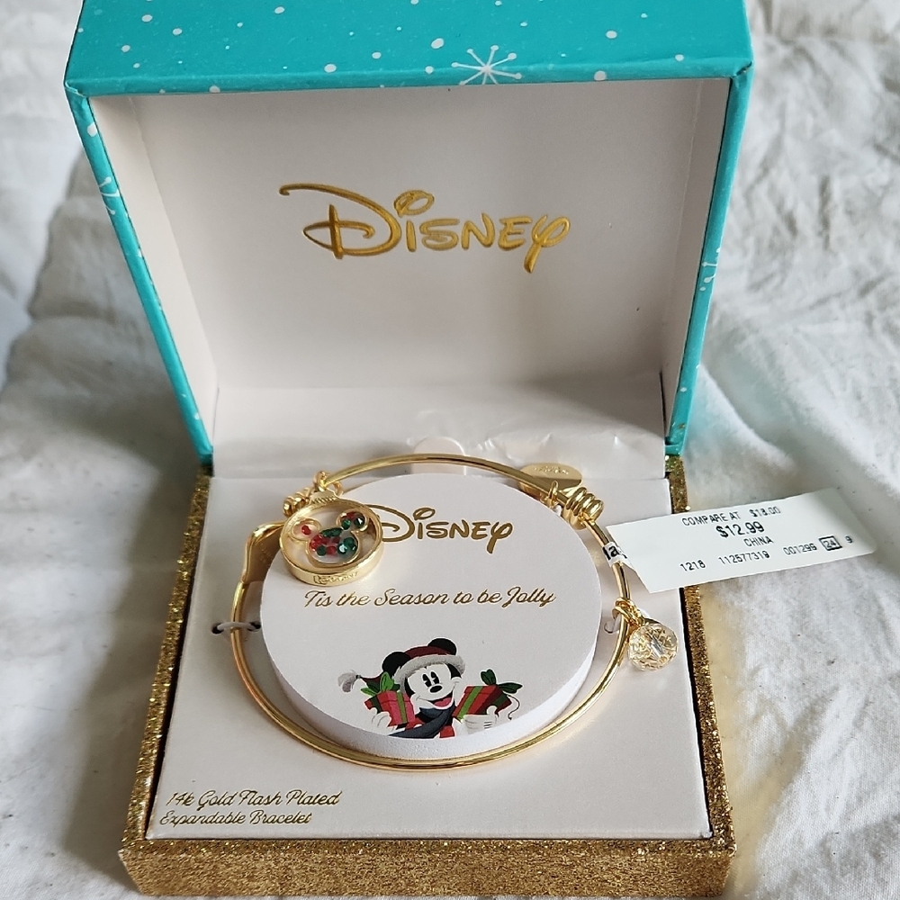 Disney Gold Bangle Bracelet with Mickey Charm